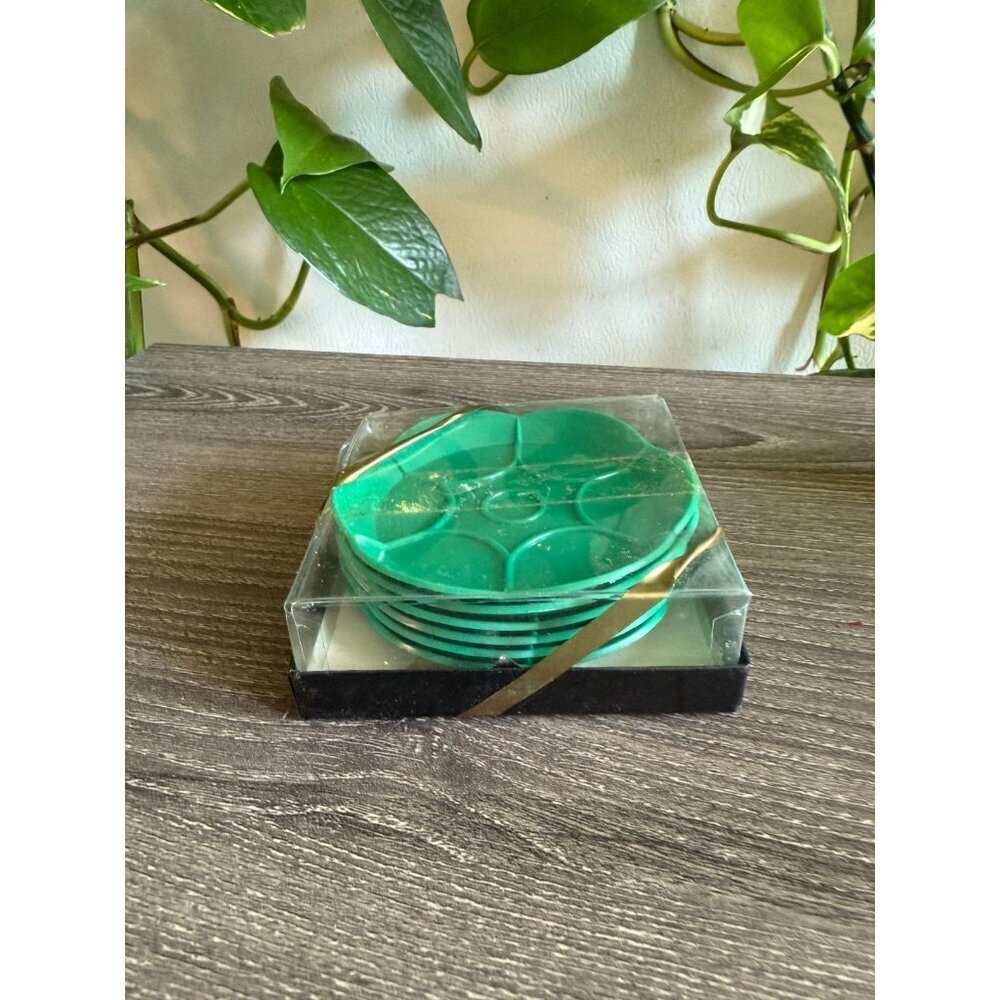 Vintage Green Coaster Set in Original Box (Set of 6)